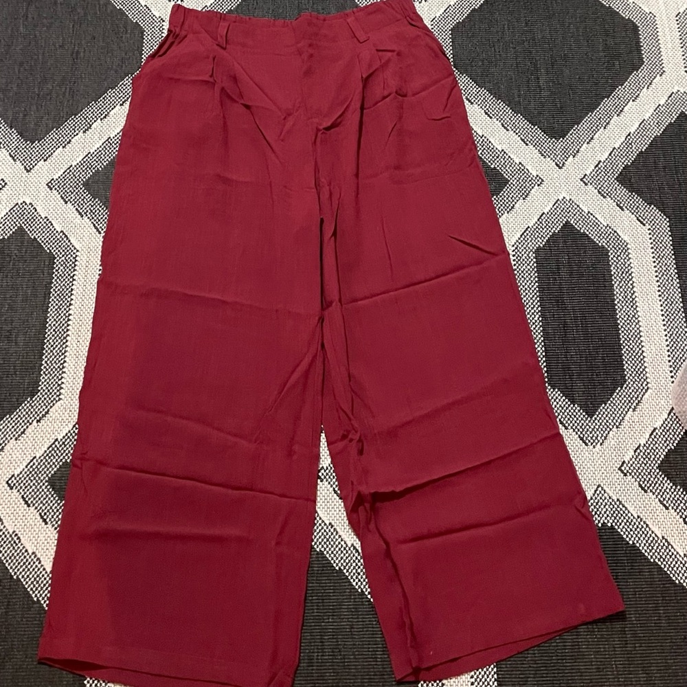 High Waisted Side Pocket Wide Leg Flowy Solid Palazzo Casual Linen-Feel Pants
